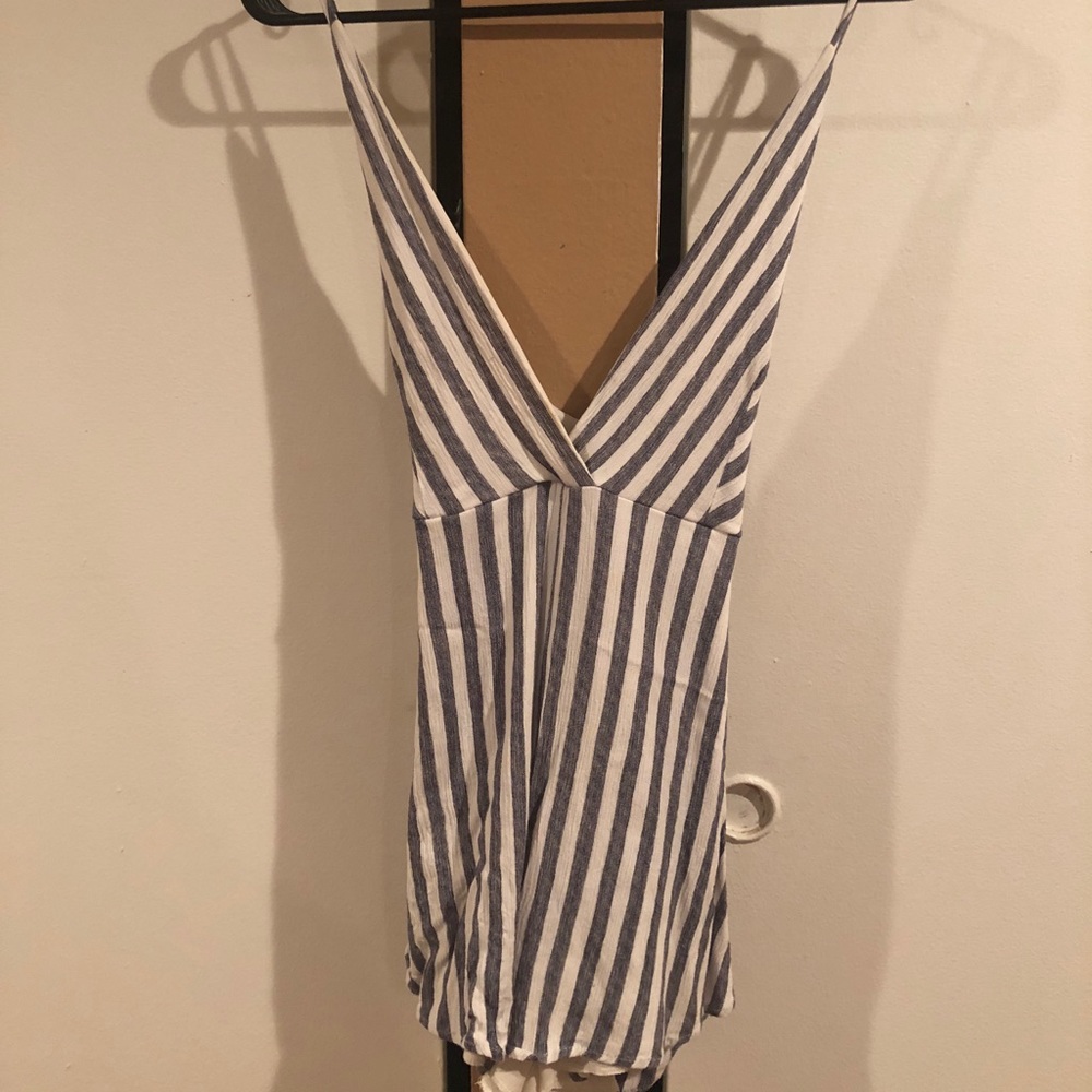 Blue and White pinstripe romper